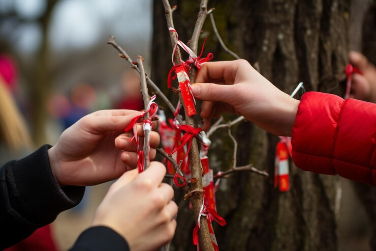 One meaningful tradition is the wish tree, where people write their hopes for the new year on red pieces of paper and hang them on a tree.