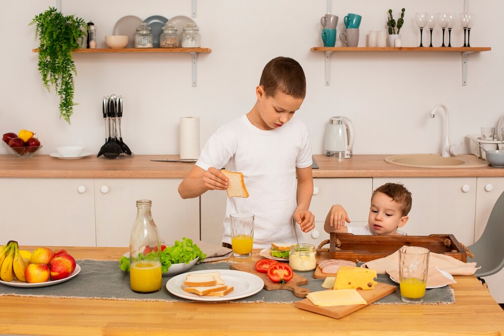 Involve your child in meal planning and preparation to make it an engaging activity. Include plenty of protein, whole grains, fruits, and vegetables in their diet, and encourage them to opt for water over sugary beverages.